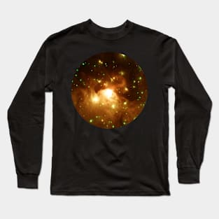Gold nebula with green stars Long Sleeve T-Shirt